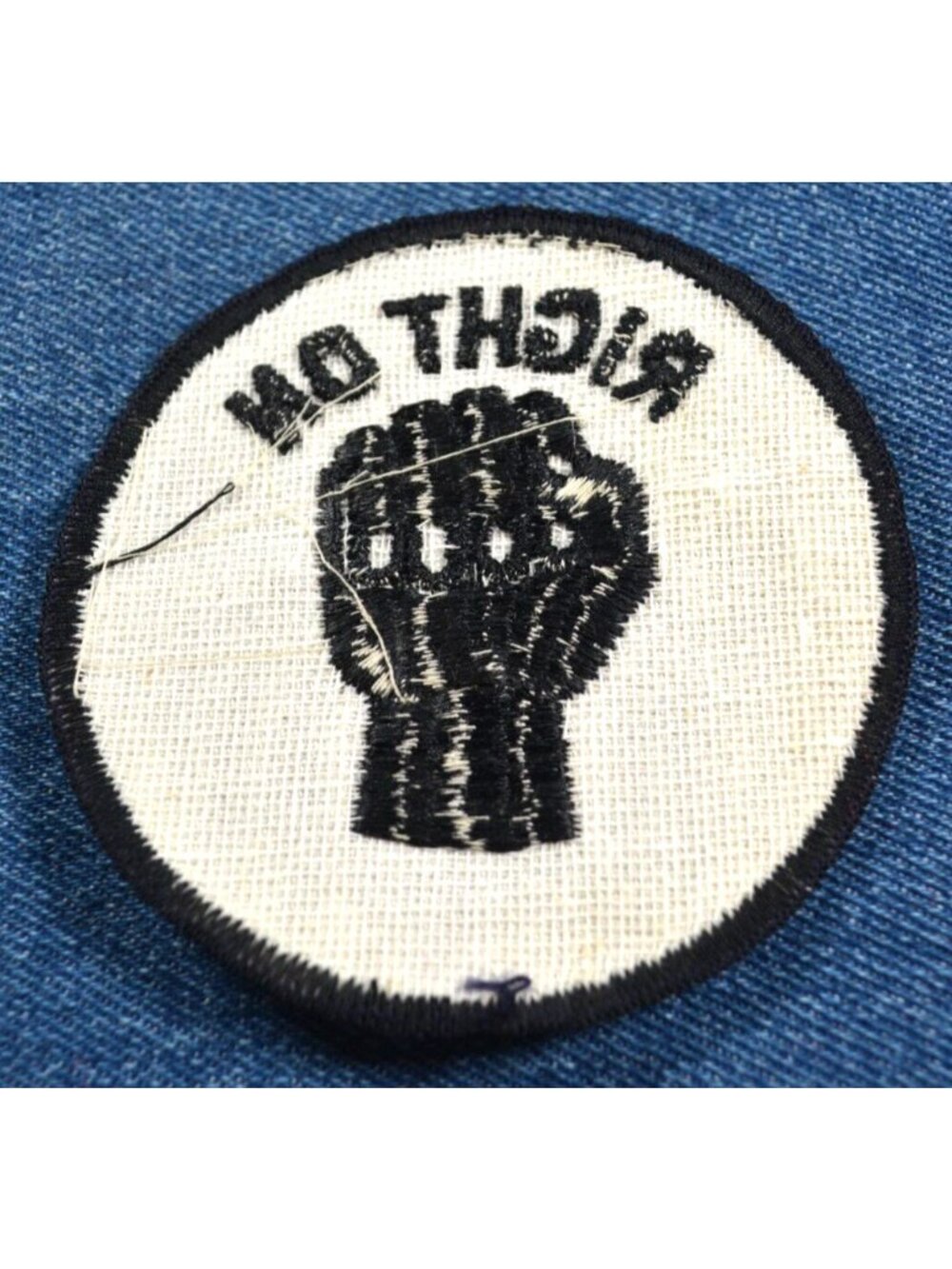 NOS 60s 70s Vintage Original RIGHT ON 3" Patch Black Power MLK Malcom X Fist - Picture 2 of 3